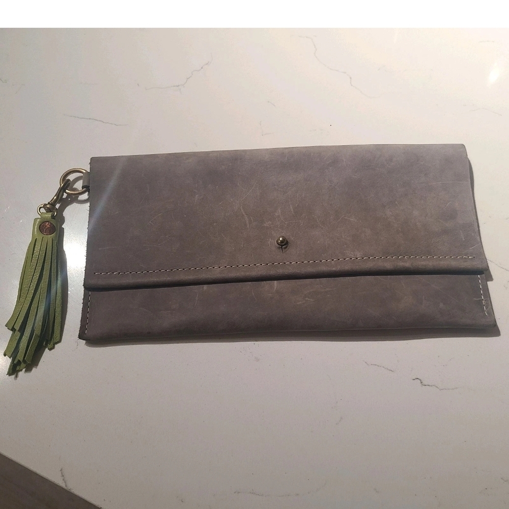 Copperdot Jackson Hole Wyoming Genuine Leather Suede Grey Clutch